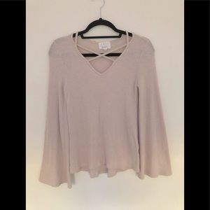 Bell Sleeve Criss-cross Sweater in Pale Pink